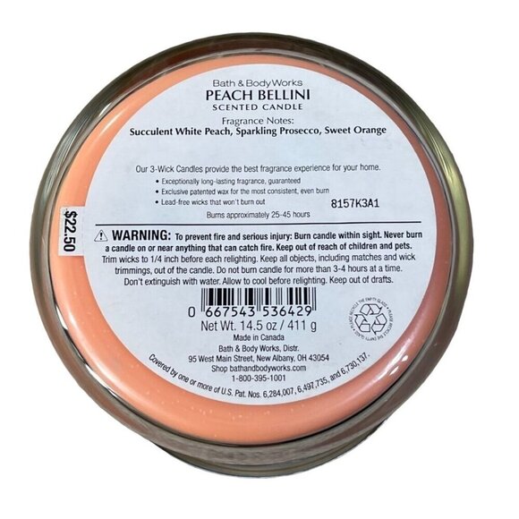Bath and Body Works 3-Wick Scented Candle in Peach Bellini 14.5 Ounces - Picture 6 of 9